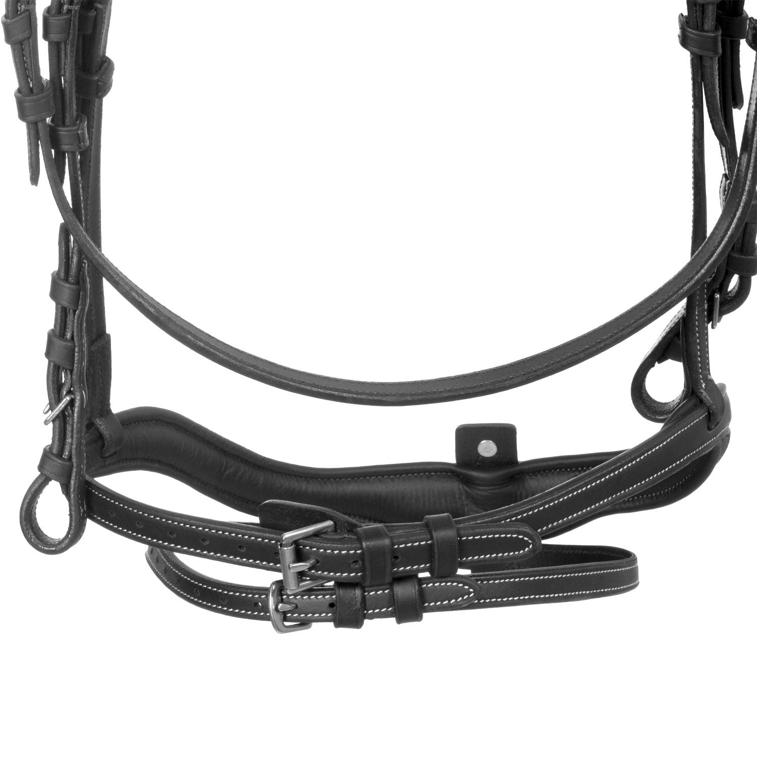 Cabezada inglesa de cuero suave con costuras decorativas Equestro - Negro