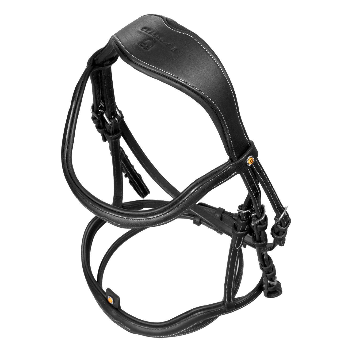 Cabezada inglesa de cuero suave con costuras decorativas Equestro - Negro