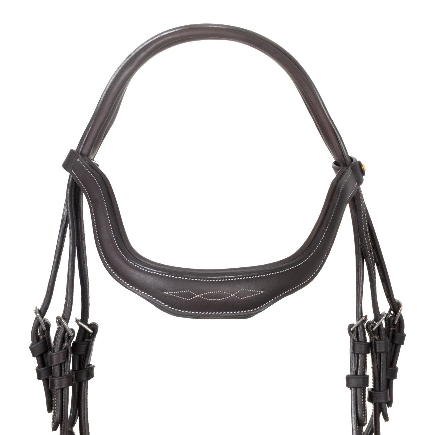 Cabezada inglesa de cuero suave con costuras decorativas Equestro - Marrón oscuro