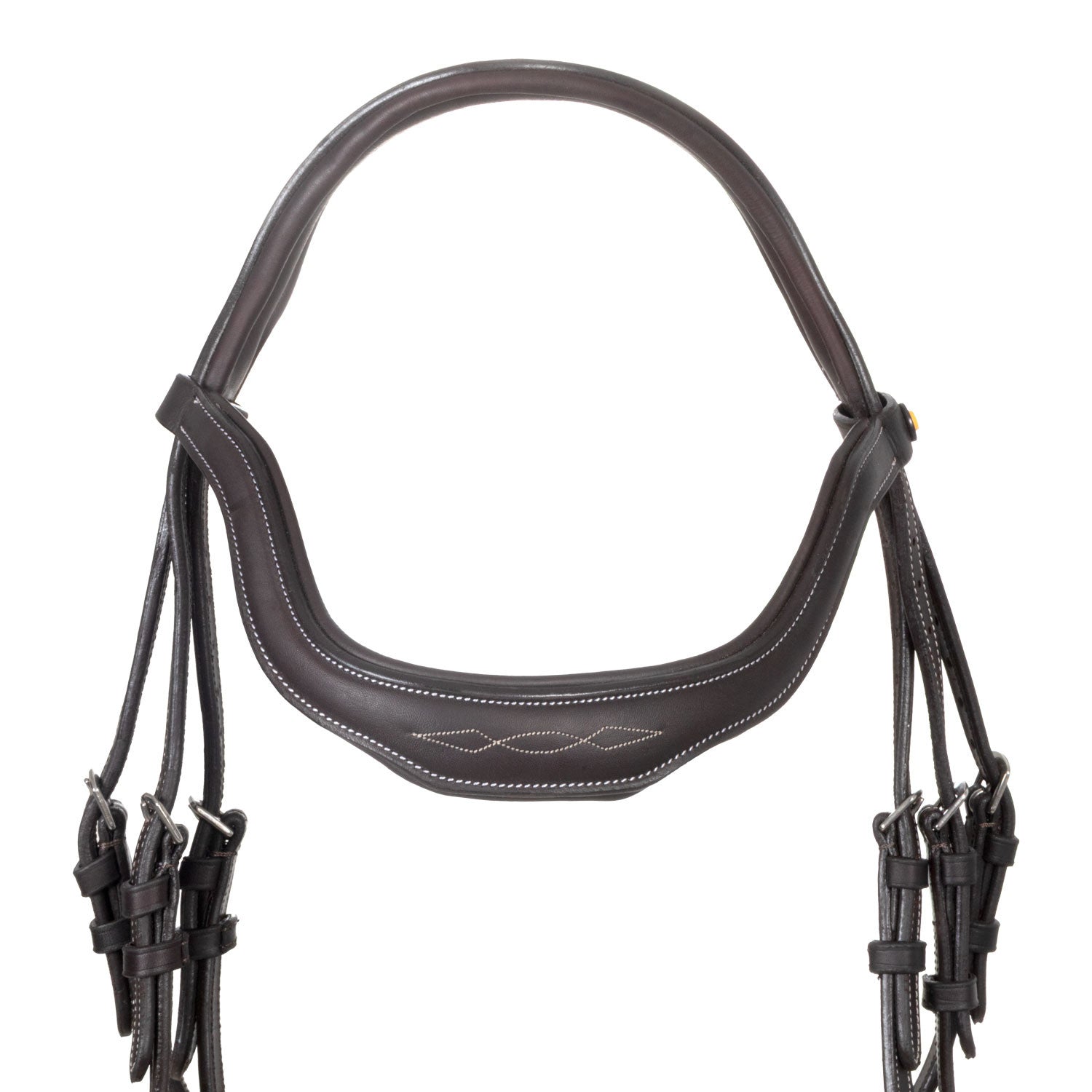 Cabezada inglesa de cuero suave con costuras decorativas Equestro - Marrón oscuro