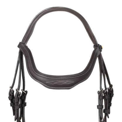 Cabezada inglesa de cuero suave con costuras decorativas Equestro - Marrón oscuro