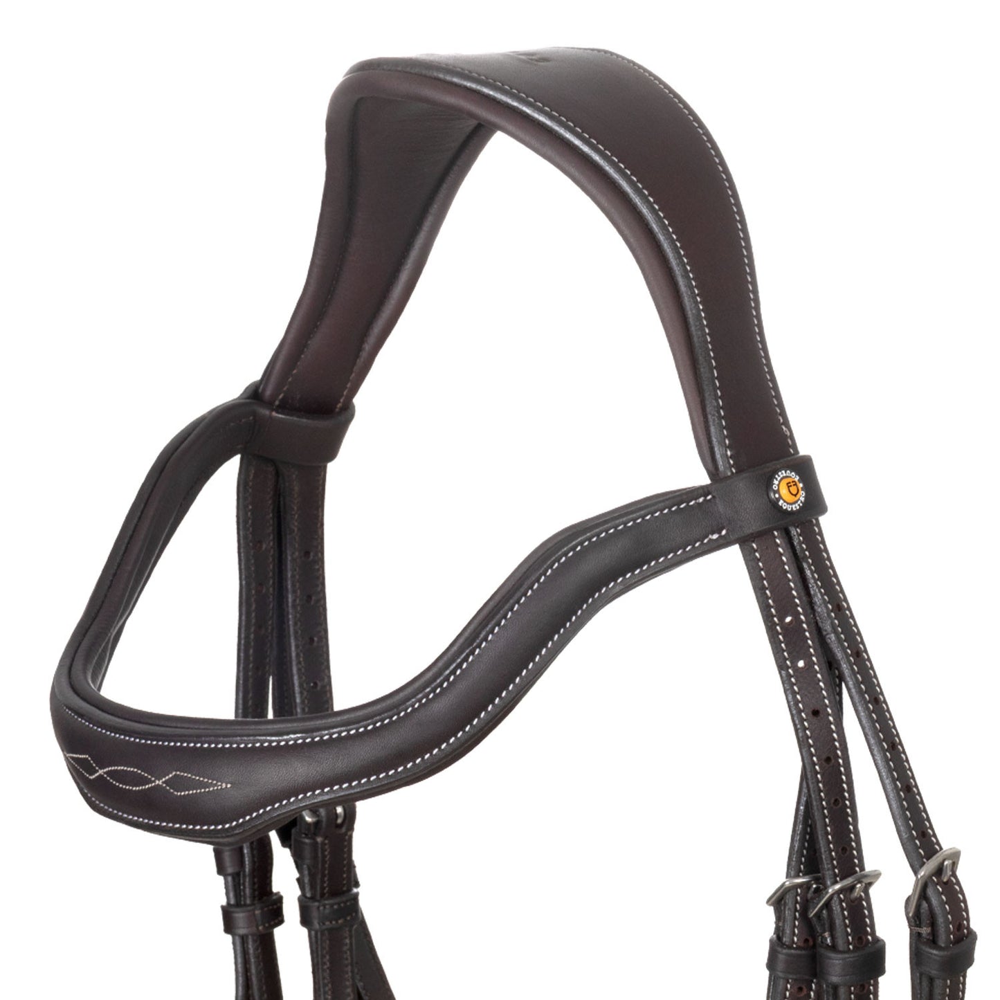Cabezada inglesa de cuero suave con costuras decorativas Equestro - Marrón oscuro