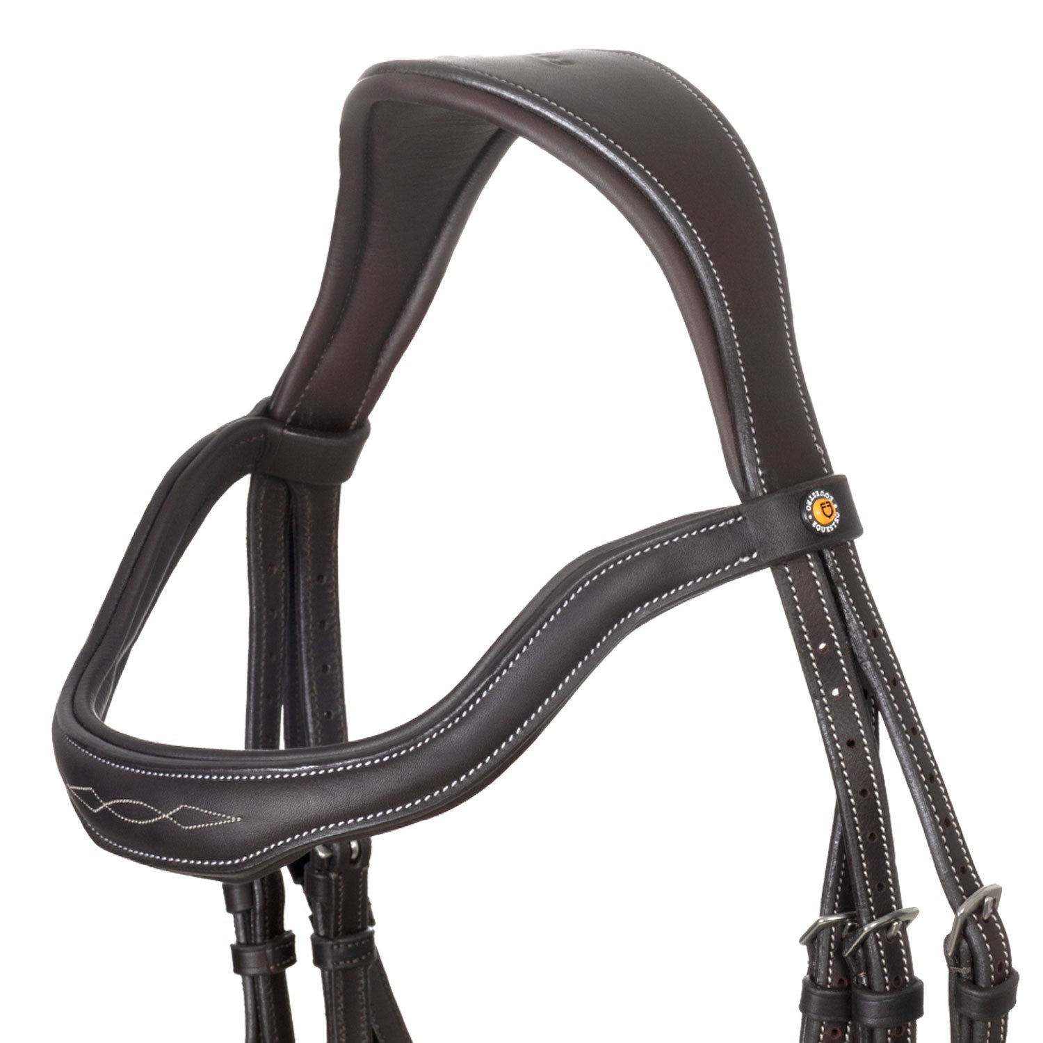 Cabezada inglesa de cuero suave con costuras decorativas Equestro - Marrón oscuro
