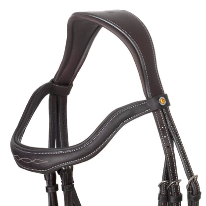 Cabezada inglesa de cuero suave con costuras decorativas Equestro - Marrón oscuro