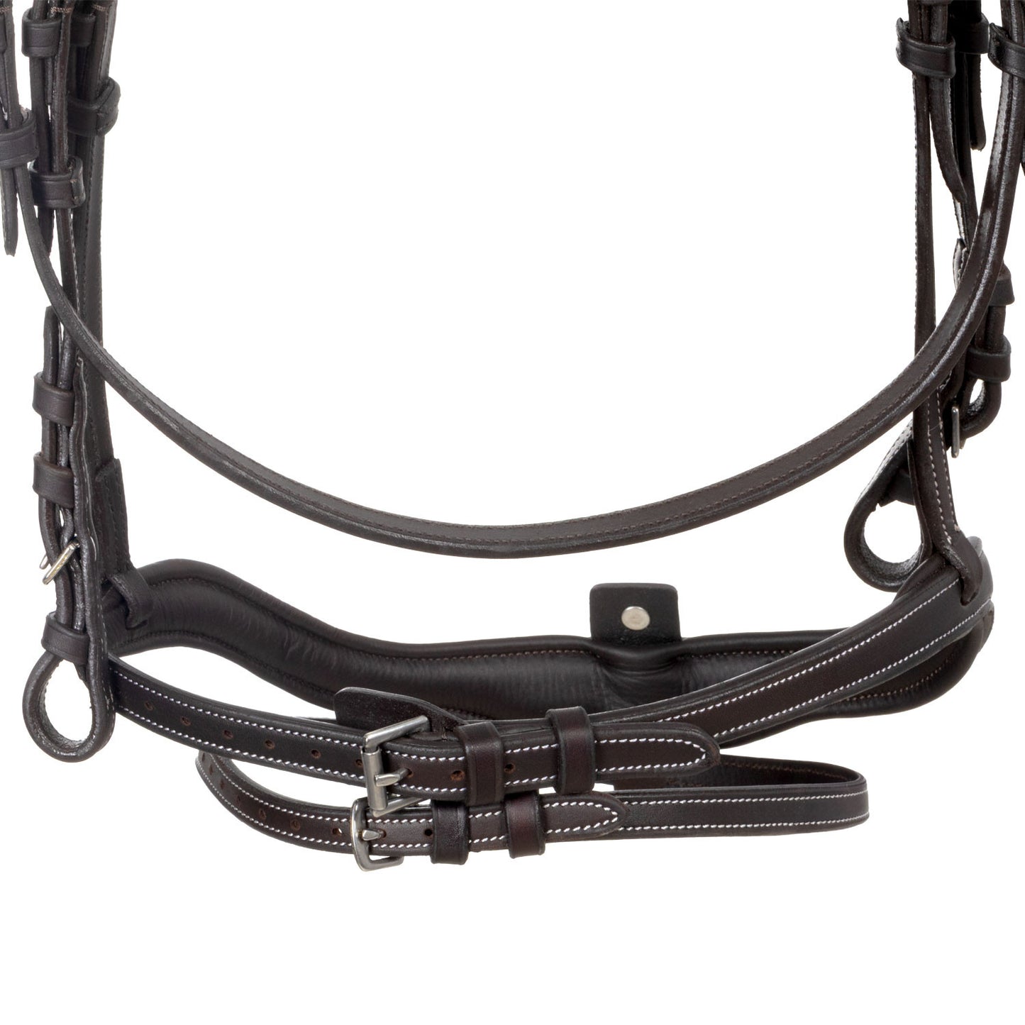 Cabezada inglesa de cuero suave con costuras decorativas Equestro - Marrón oscuro