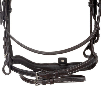 Cabezada inglesa de cuero suave con costuras decorativas Equestro - Marrón oscuro