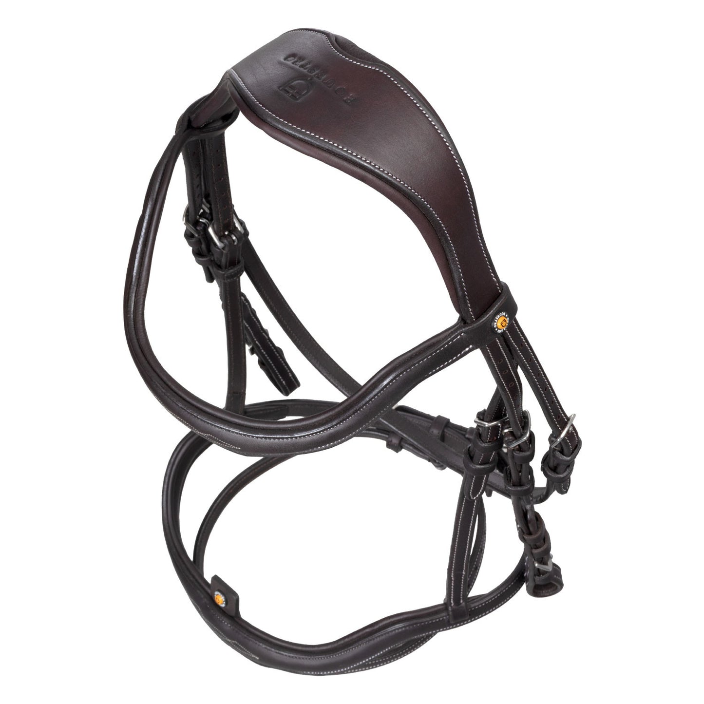 Cabezada inglesa de cuero suave con costuras decorativas Equestro - Marrón oscuro