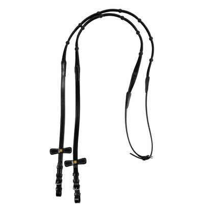 Riendas de cuero con agarre sólido y topes Equestro - Negro