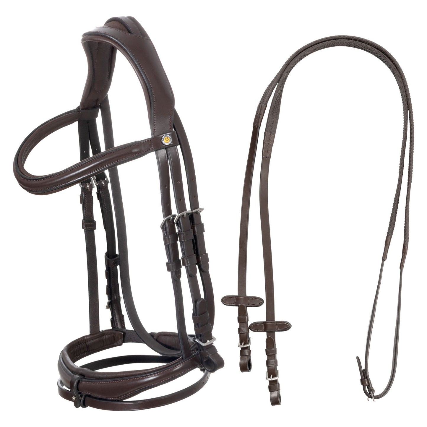 Brida de filete con frontal ancho y en forma Equestro - Marrón oscuro