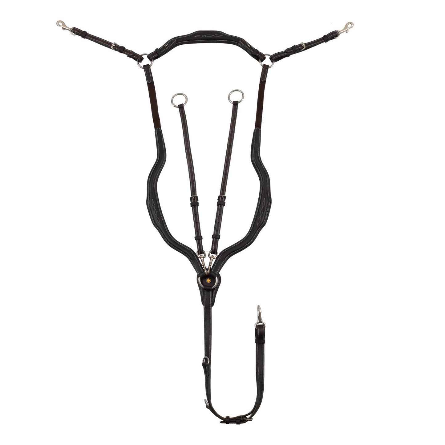 Pechera de cuero suave con costuras decorativas moldeada y martingala desmontable Equestro - Marrón oscuro