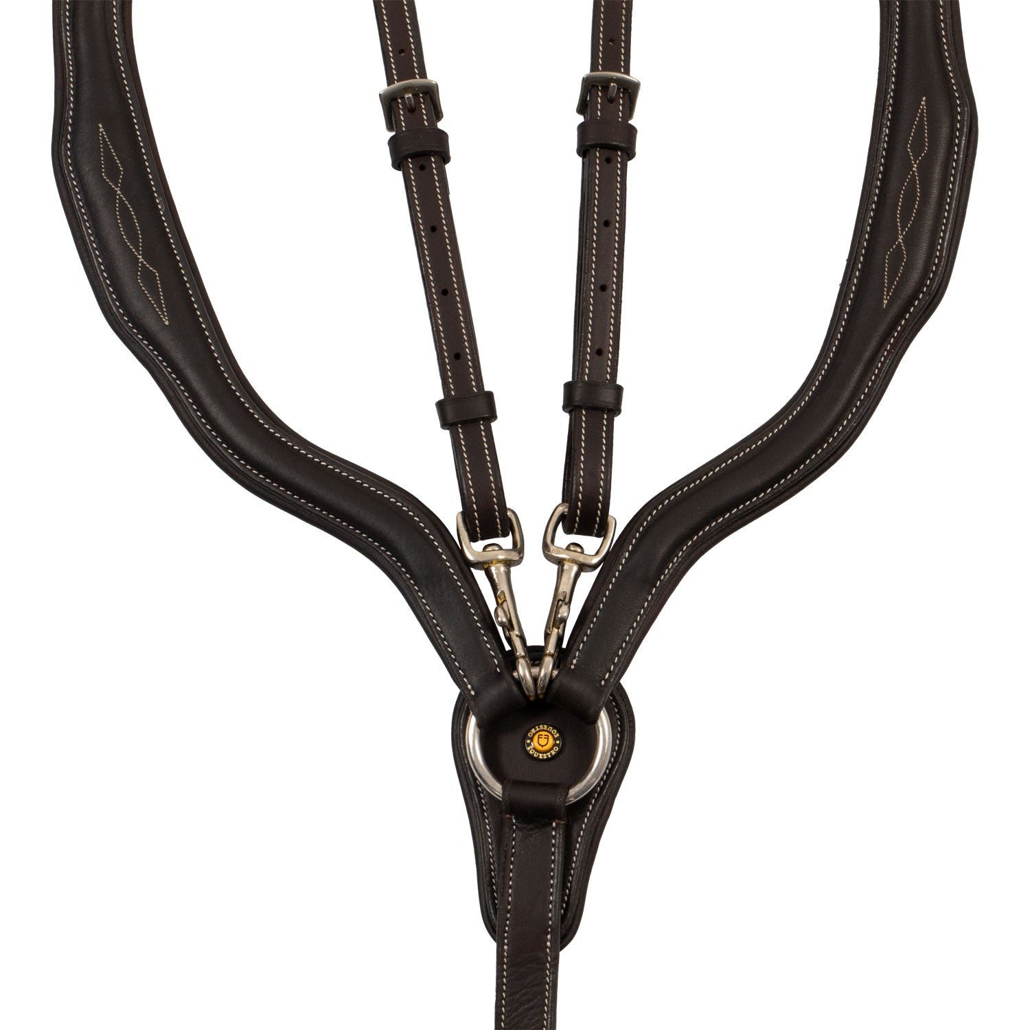 Pechera de cuero suave con costuras decorativas moldeada y martingala desmontable Equestro - Marrón oscuro