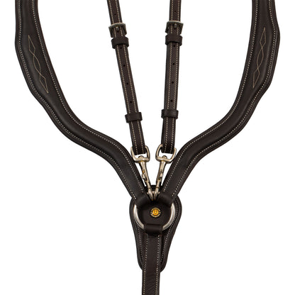 Pechera de cuero suave con costuras decorativas moldeada y martingala desmontable Equestro - Marrón oscuro