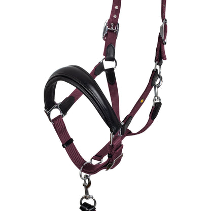 Cabezada ergonómica con insertos de cuero Equestro - Black/Burgundy