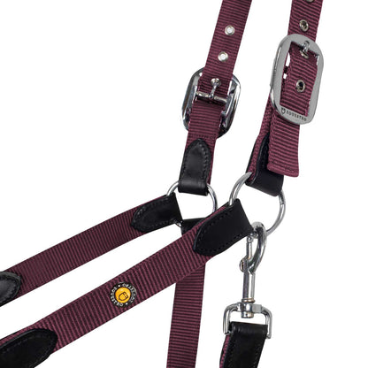 Cabezada ergonómica con insertos de cuero Equestro - Black/Burgundy