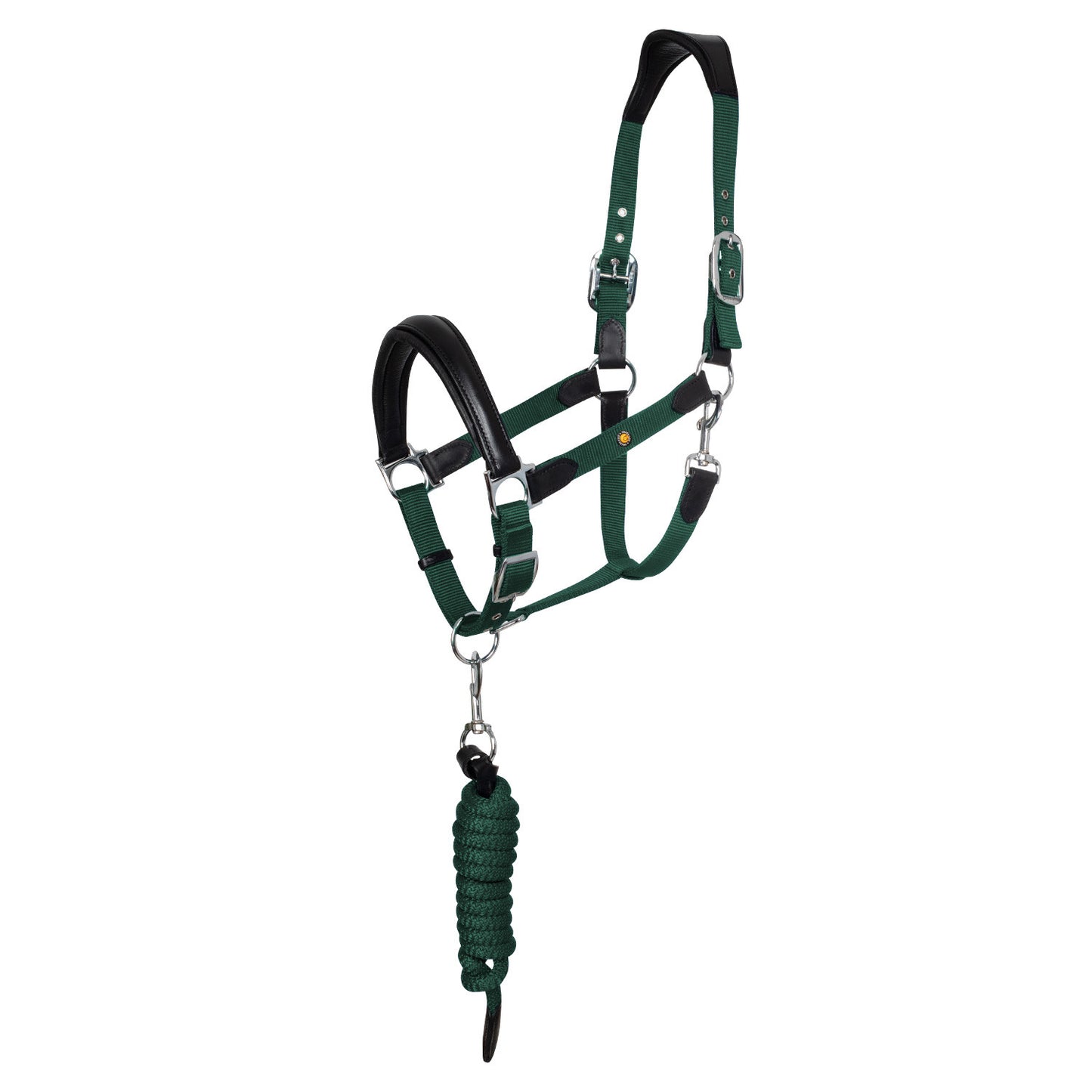 Cabezada ergonómica con insertos de cuero Equestro - Black/Hunter Green