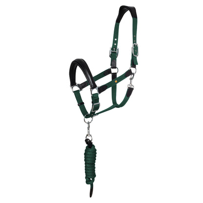 Cabezada ergonómica con insertos de cuero Equestro - Black/Hunter Green