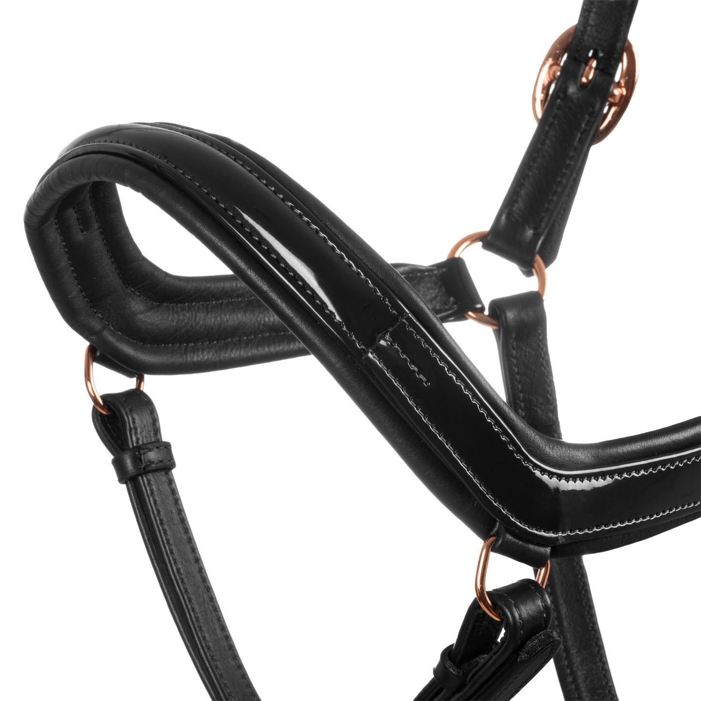 Cabezada cuero brillante hebillas oro rosa Equestro - Negro