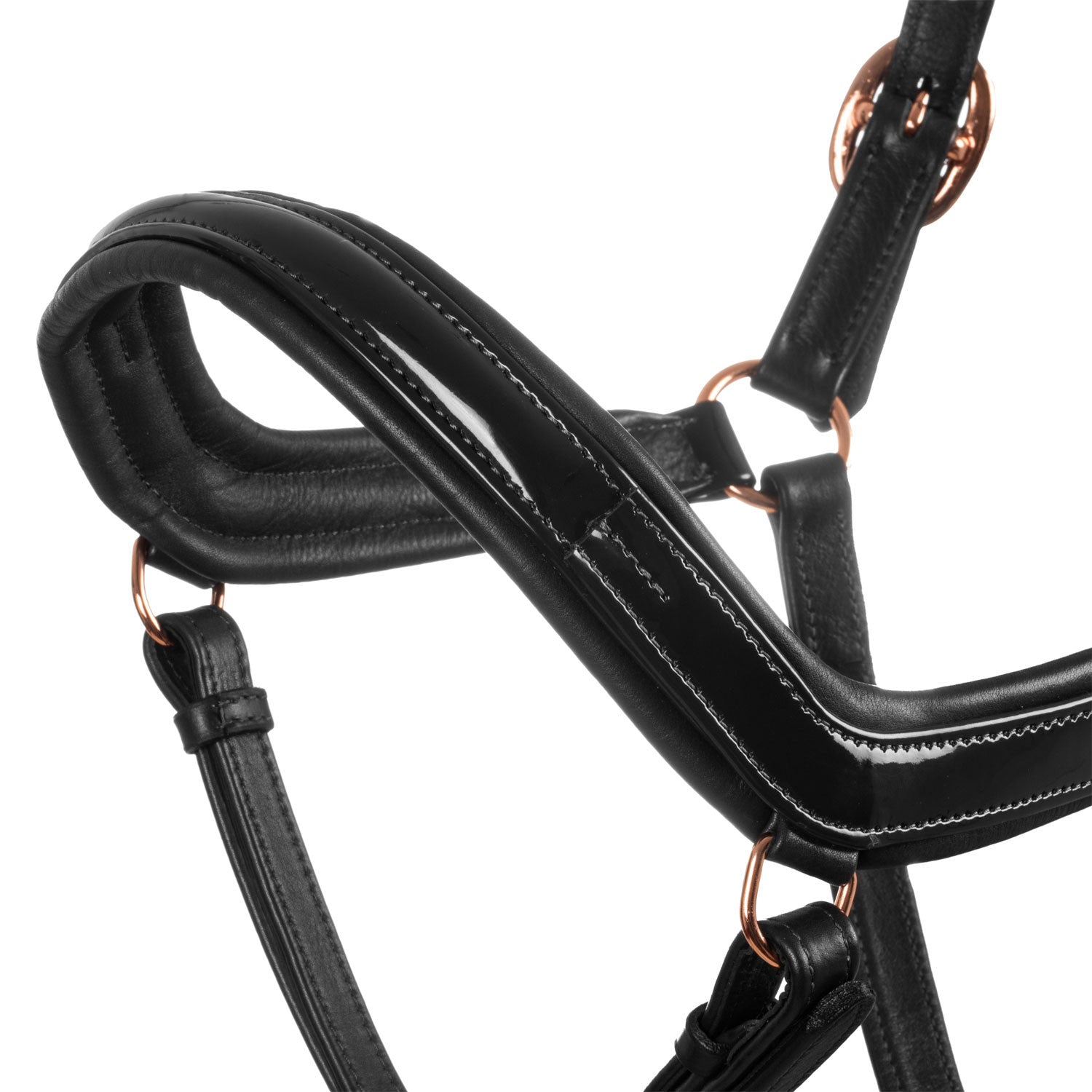 Cabezada cuero brillante hebillas oro rosa Equestro - Negro