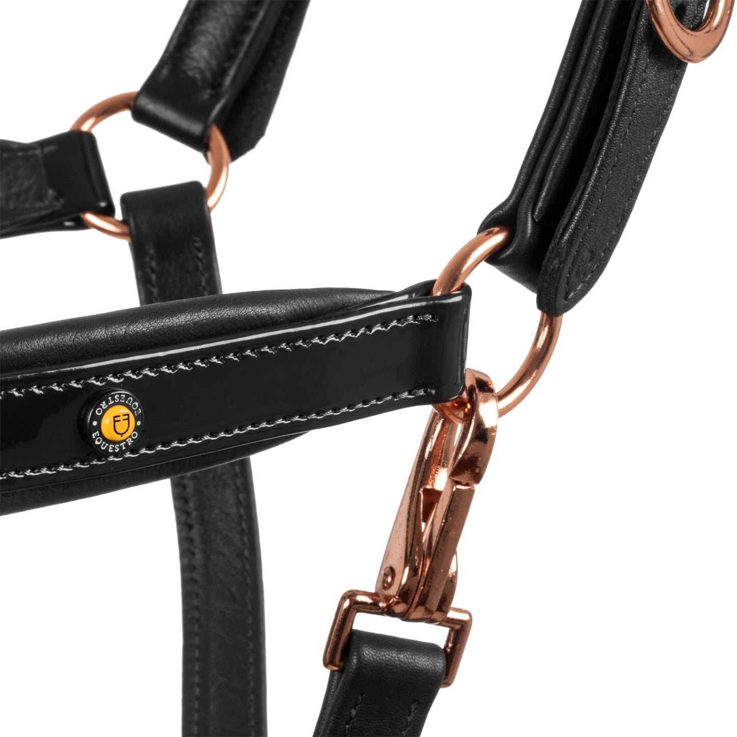 Cabezada cuero brillante hebillas oro rosa Equestro - Negro