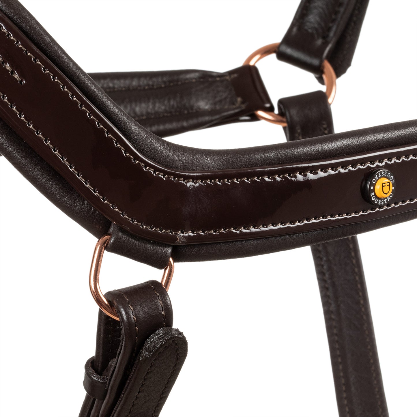 Cabezada cuero brillante hebillas oro rosa Equestro - Marrón oscuro