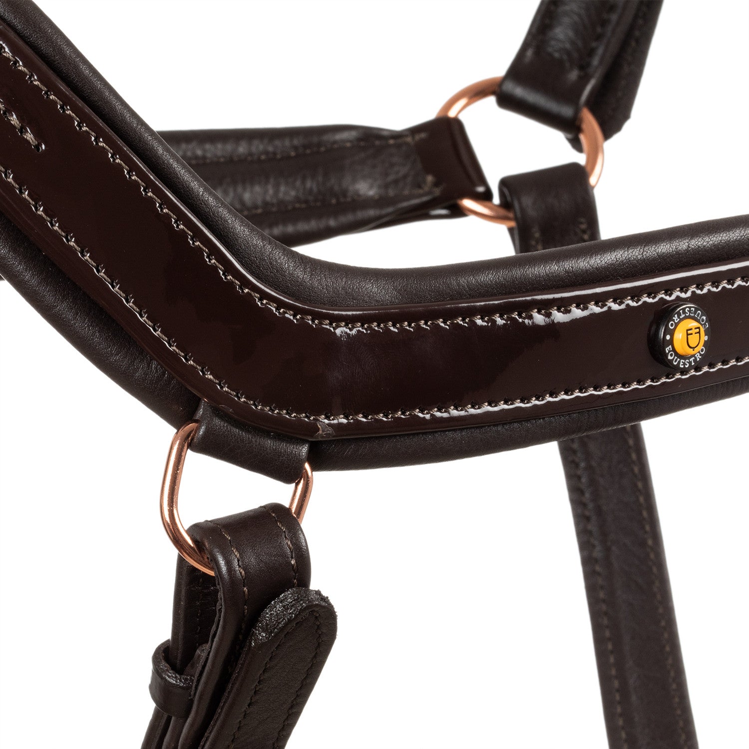 Cabezada cuero brillante hebillas oro rosa Equestro - Marrón oscuro