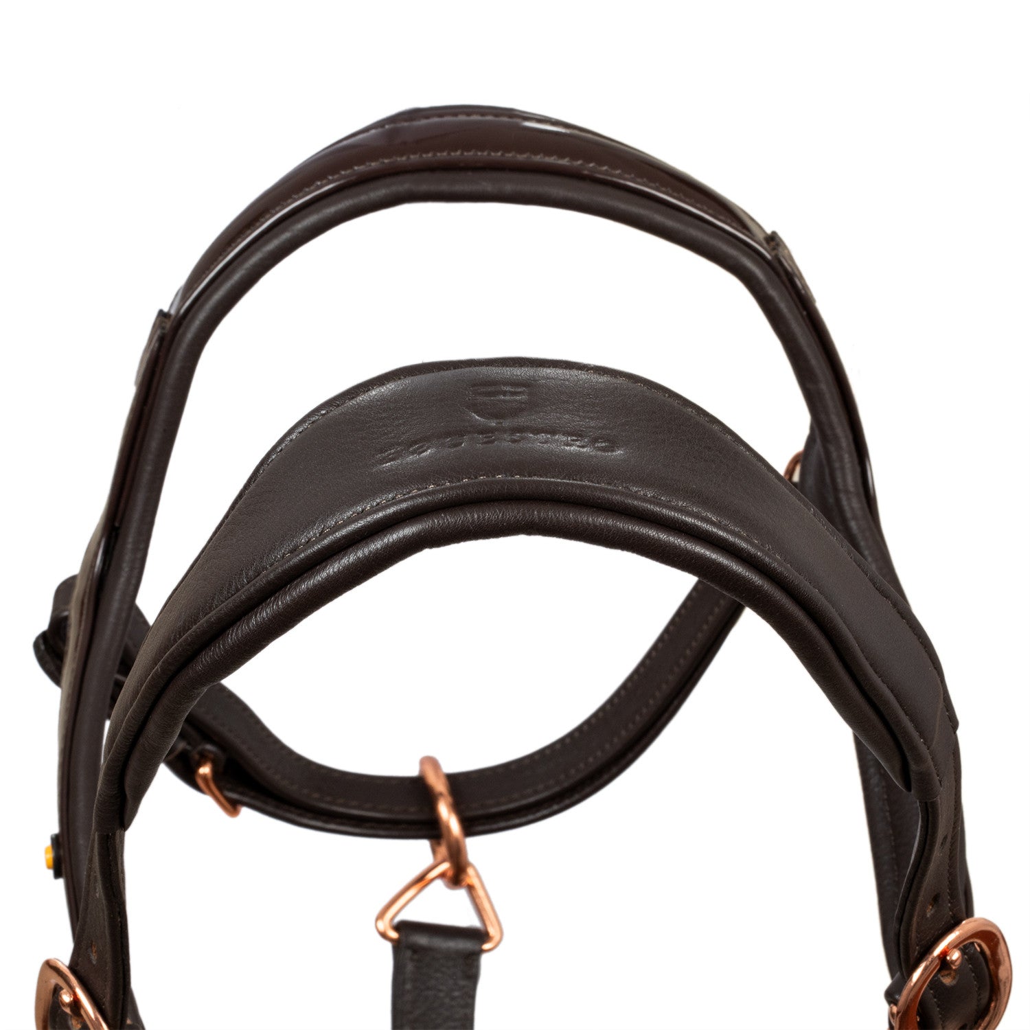 Cabezada cuero brillante hebillas oro rosa Equestro - Marrón oscuro