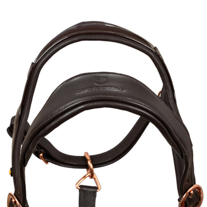 Cabezada cuero brillante hebillas oro rosa Equestro - Marrón oscuro