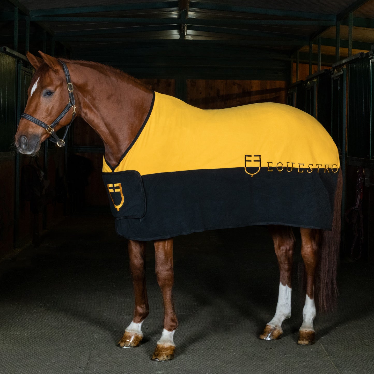 Manta bicolor de forro polar anti-pilling Equestro - Black/Yellow