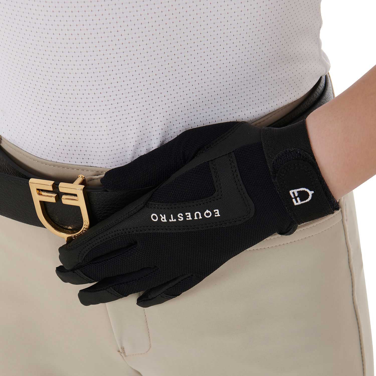 Guantes infantiles de tejido técnico Equestro - Negro