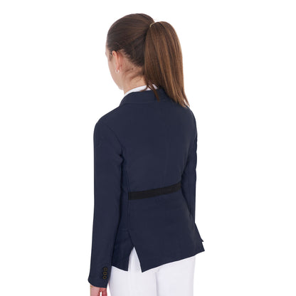 Chaqueta de niña de concurso de tres botones perforada Equestro - Navy Blazer