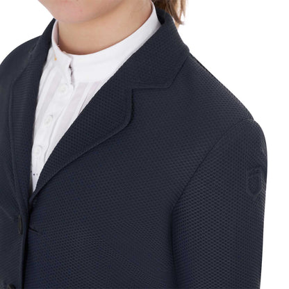 Chaqueta de niña de concurso de tres botones perforada Equestro - Navy Blazer