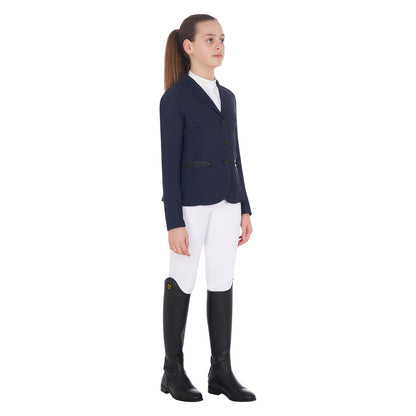 Chaqueta de niña de concurso de tres botones perforada Equestro - Navy Blazer
