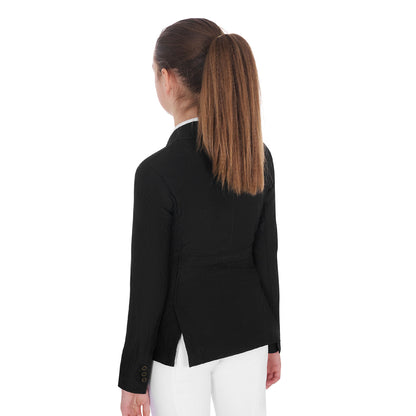 Chaqueta de niña de concurso de tres botones perforada Equestro - Negro