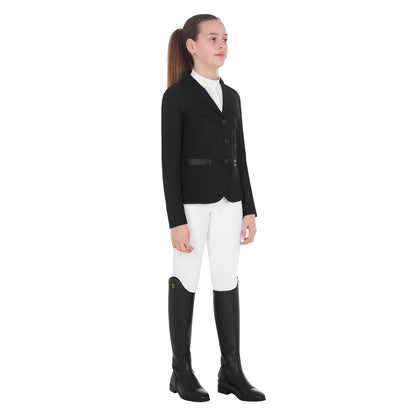 Chaqueta de niña de concurso de tres botones perforada Equestro - Negro