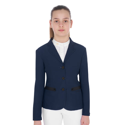 Chaqueta de niña de concurso de tres botones perforada Equestro