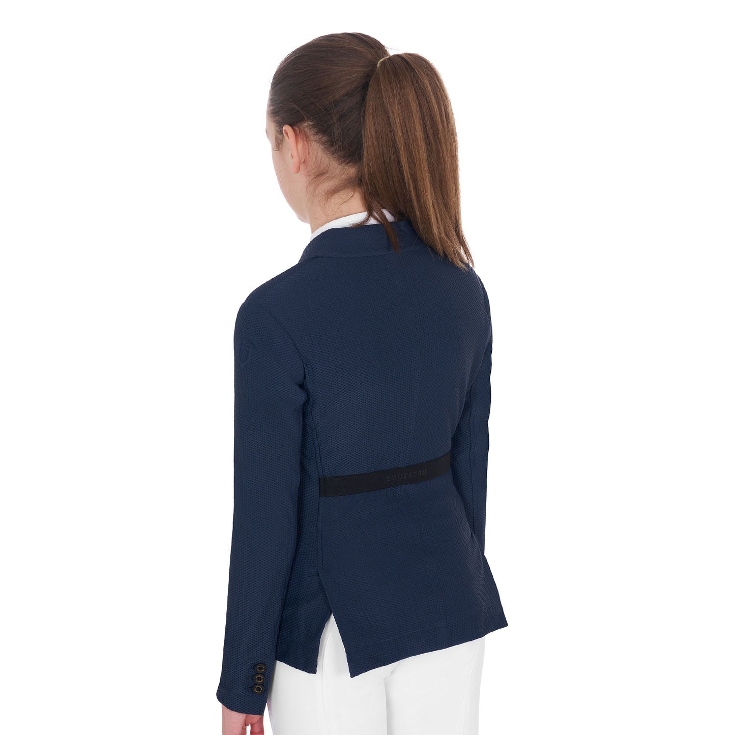 Chaqueta de niña de concurso de tres botones perforada Equestro - Azul marino