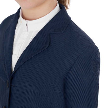 Chaqueta de niña de concurso de tres botones perforada Equestro - Azul marino