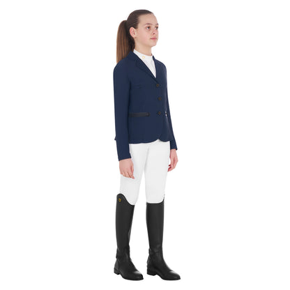 Chaqueta de niña de concurso de tres botones perforada Equestro - Azul marino