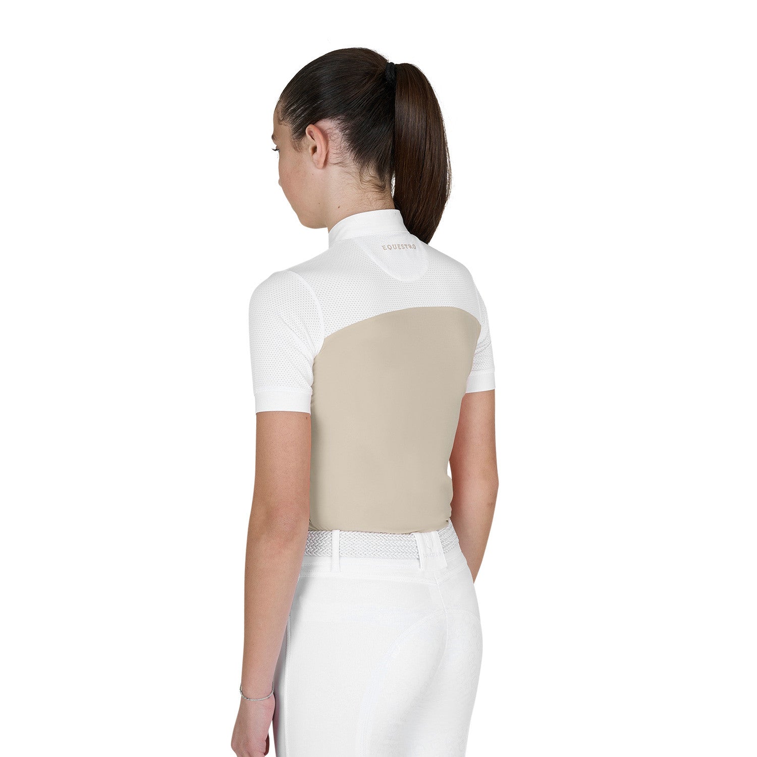 Polo niña de concurso slim fit tejido perforado Equestro - Oxford Tan