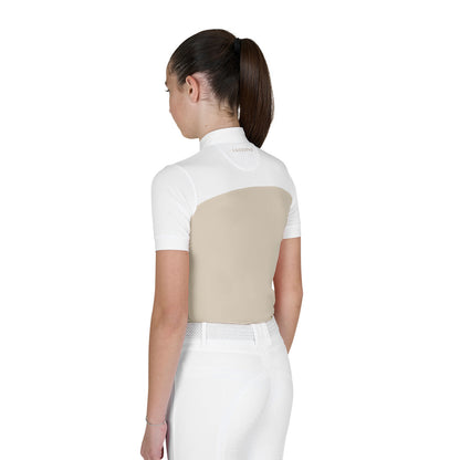 Polo niña de concurso slim fit tejido perforado Equestro - Oxford Tan