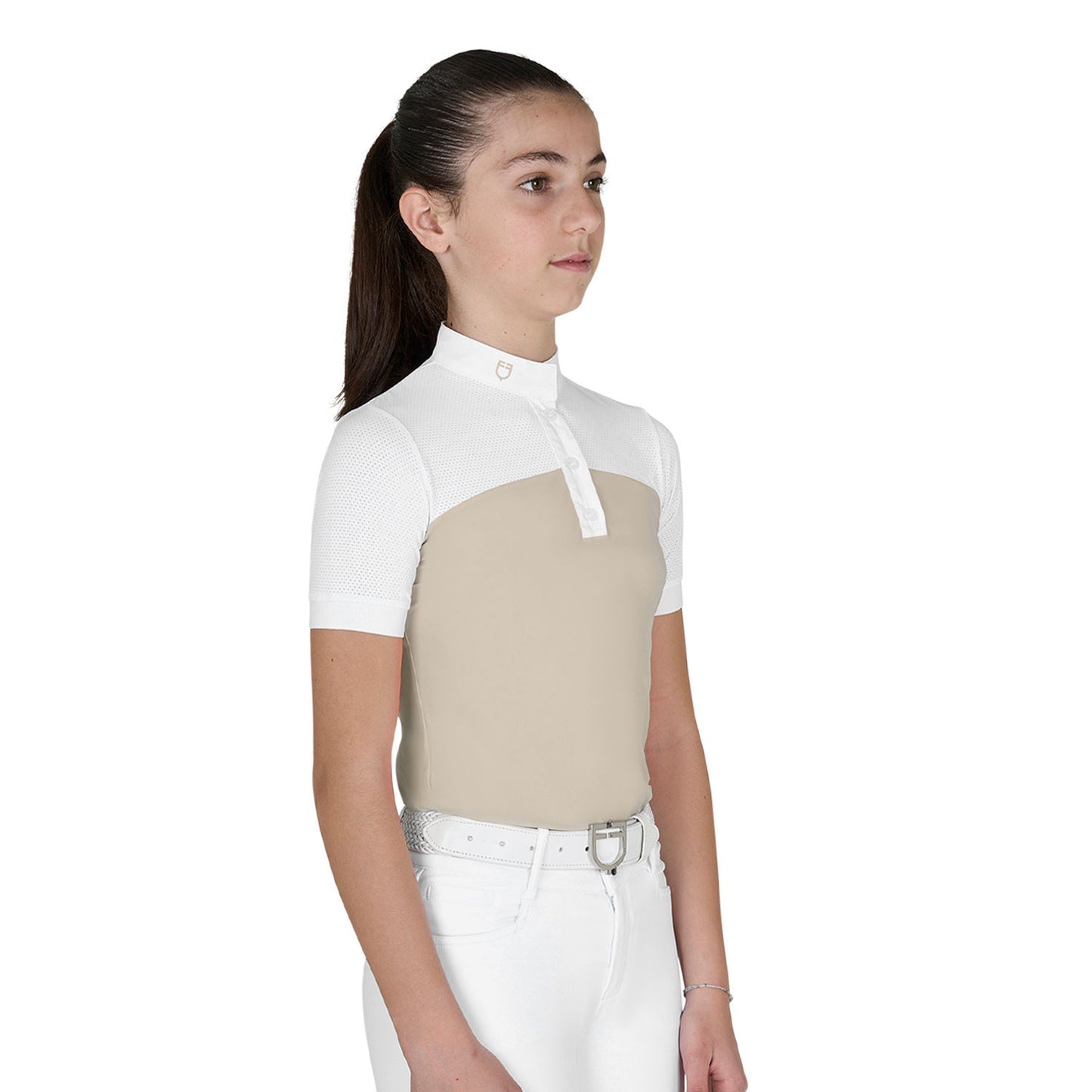 Polo niña de concurso slim fit tejido perforado Equestro - Oxford Tan