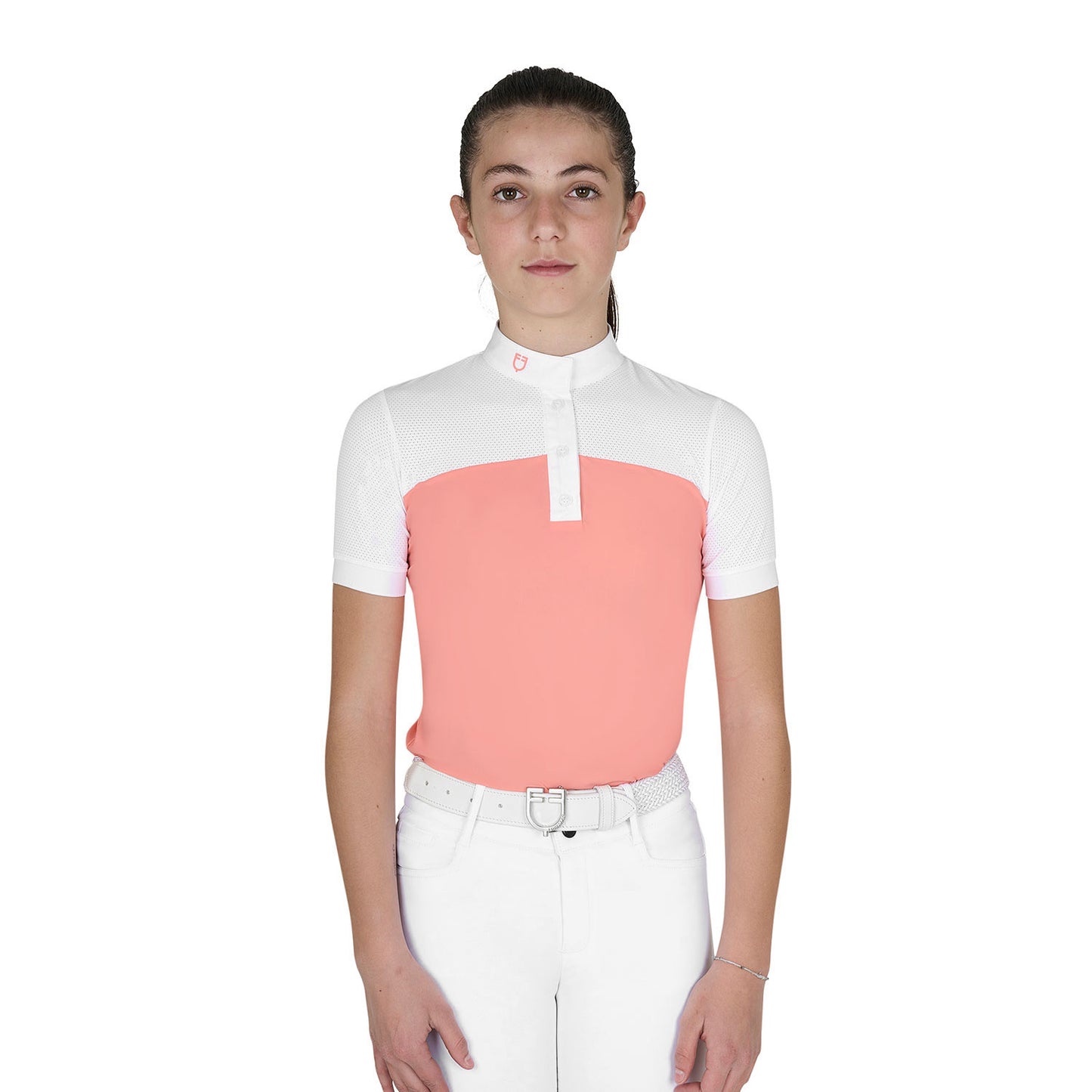 Polo niña de concurso slim fit tejido perforado Equestro - Desert Flower