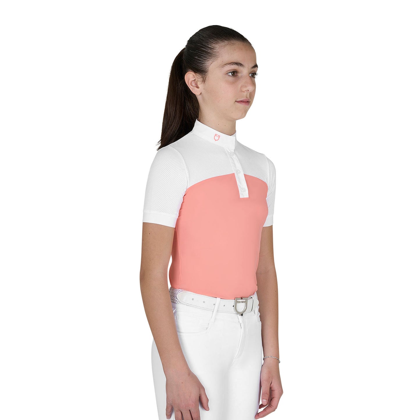 Polo niña de concurso slim fit tejido perforado Equestro - Desert Flower