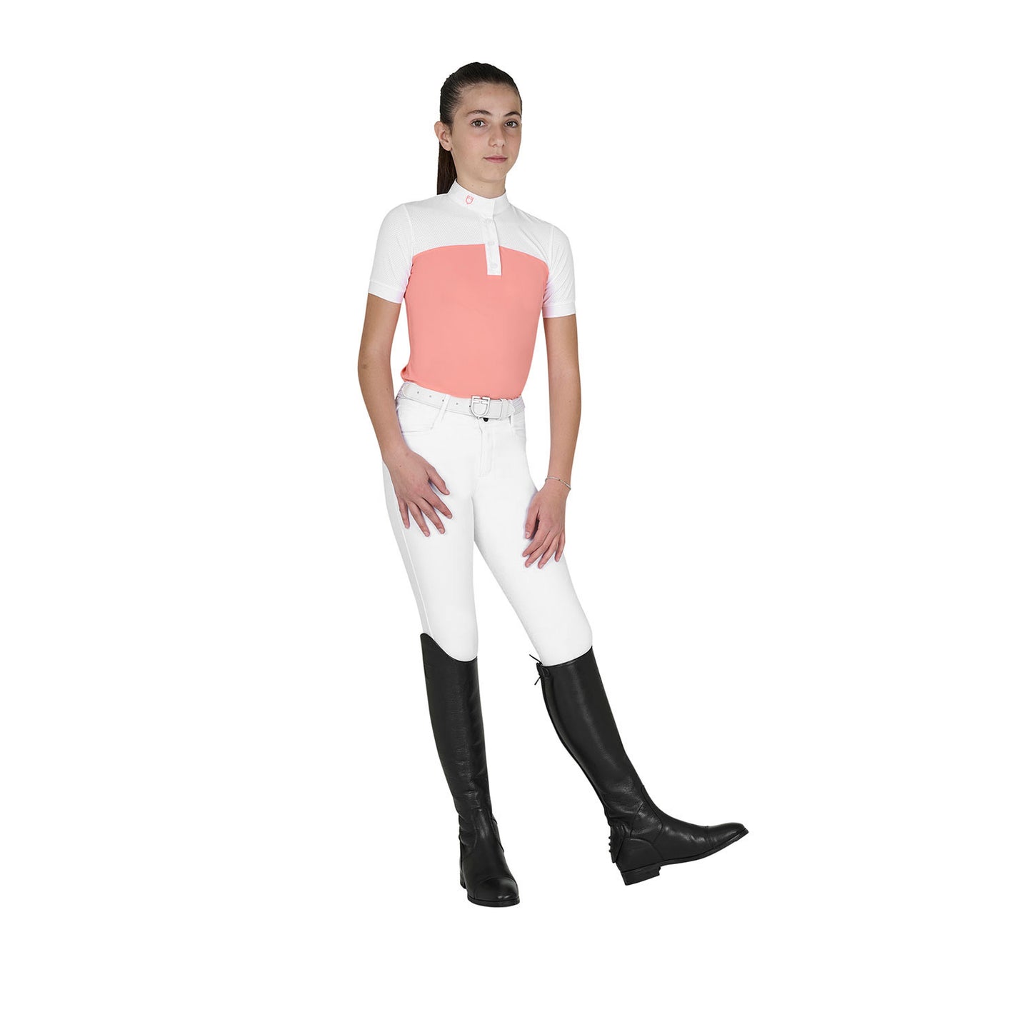 Polo niña de concurso slim fit tejido perforado Equestro - Desert Flower