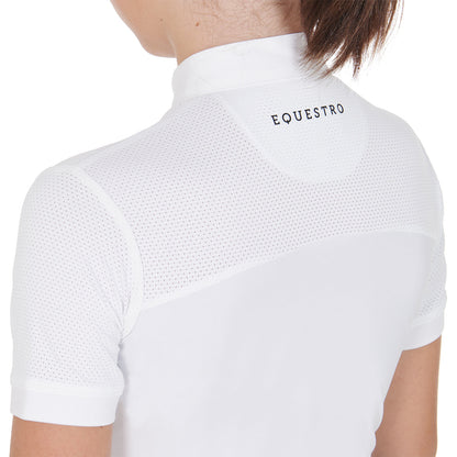 Polo niña de concurso slim fit tejido perforado Equestro - Blanco