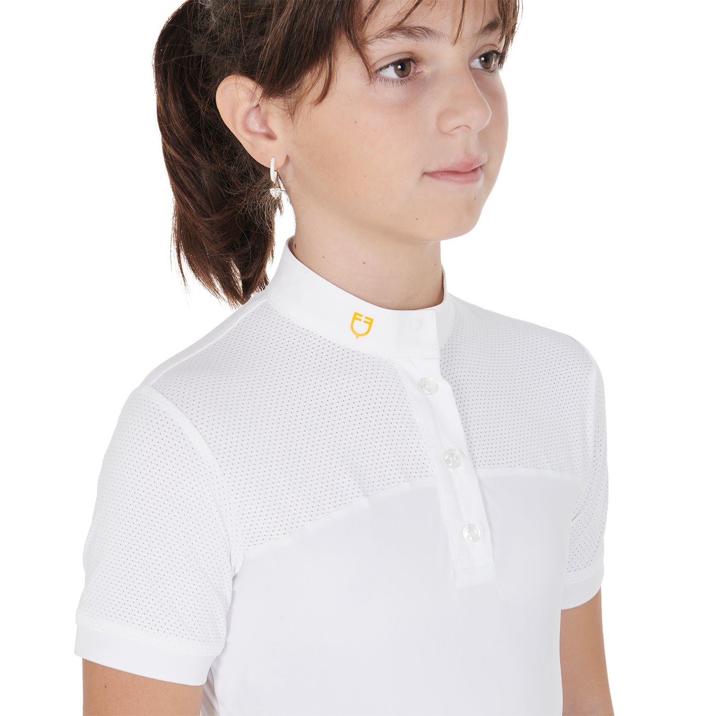 Polo niña de concurso slim fit tejido perforado Equestro - Blanco