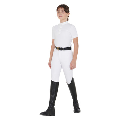 Polo niña de concurso slim fit tejido perforado Equestro - Blanco