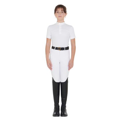 Polo niña de concurso slim fit tejido perforado Equestro - Blanco