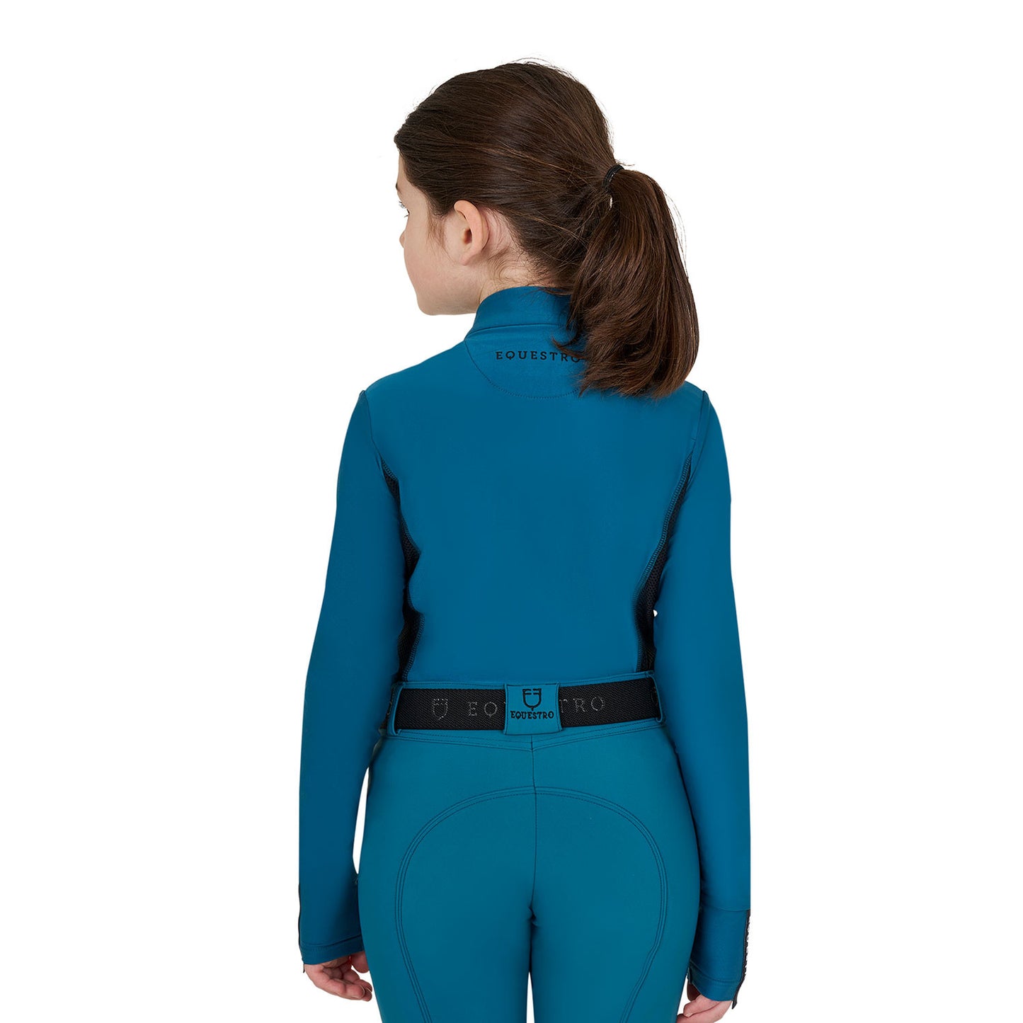 Capa base de niña de manga larga para entrenamiento Equestro - Blue Coral