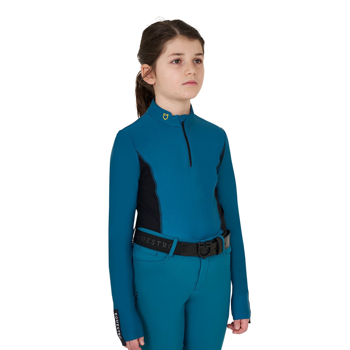 Capa base de niña de manga larga para entrenamiento Equestro - Blue Coral